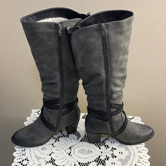 Gray Rieker Knee-High Women's Boots - Picture 6 of 11